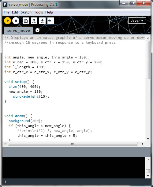 Processing IDE with sketch